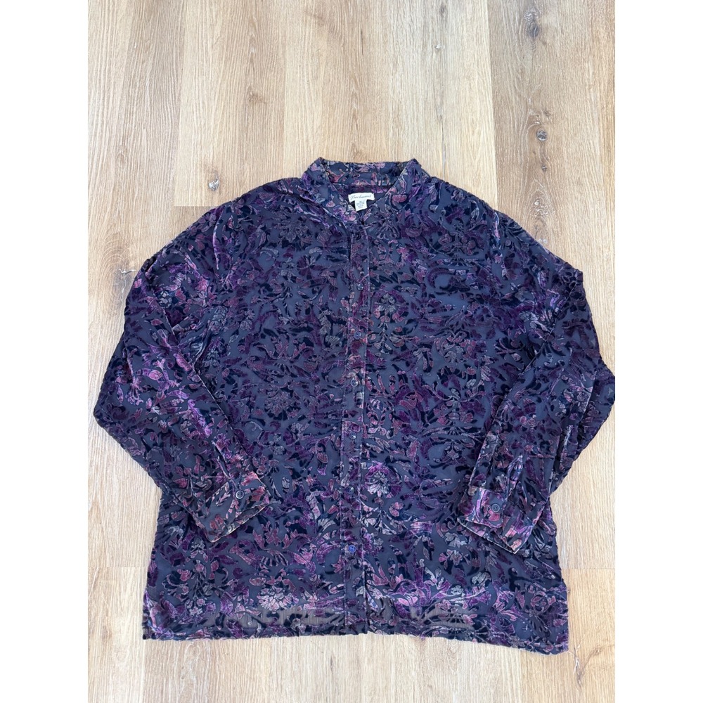 Bechamel Blouse Women XL Purple Burnout Velvet Floral Sheer Button Up Whimsigoth